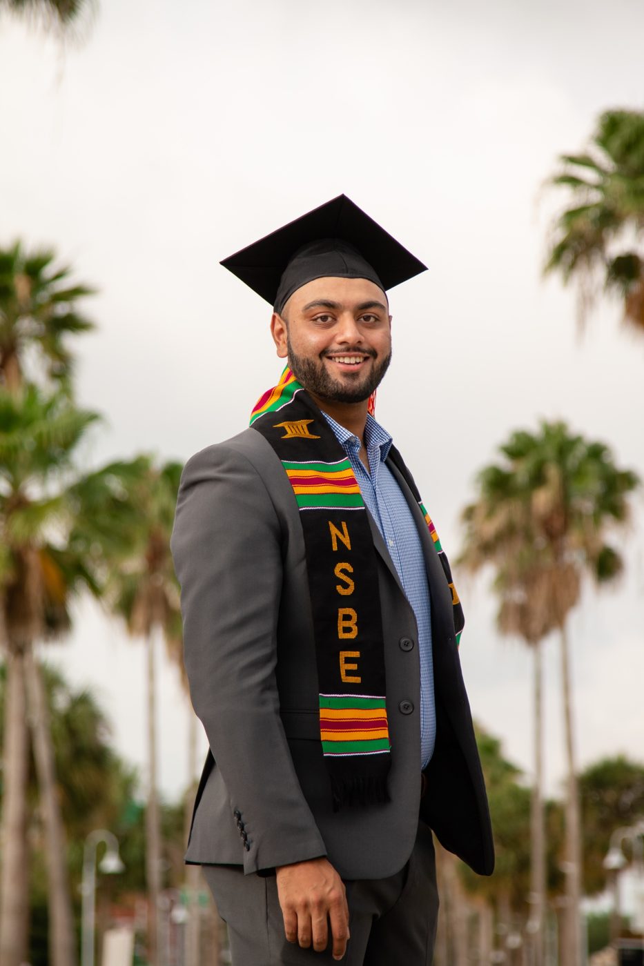 Mehul Patel at graduation wearing an NSBE stole